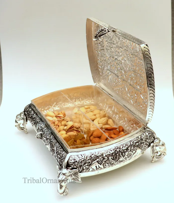 Necklaces 925 sterling silver Vintage nakshi work design handmade dry fruit box candy box jewelry box best brides gift corporation gift box06 TRIBAL ORNAMENTS