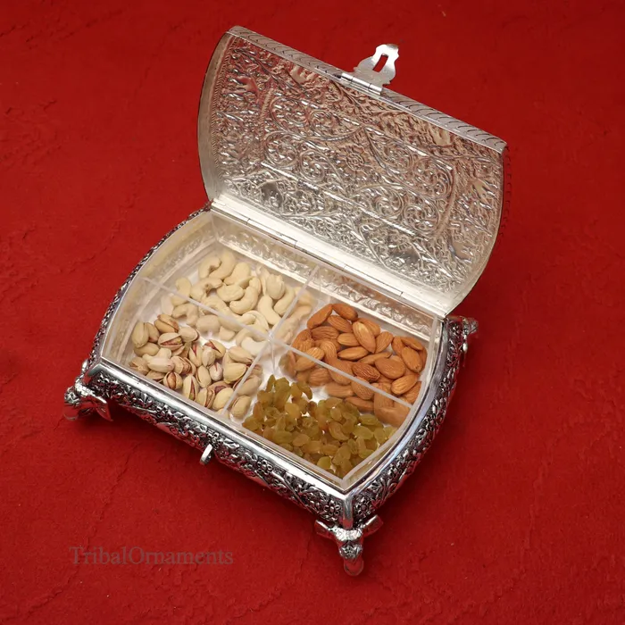 Necklaces 925 sterling silver Vintage nakshi work design handmade dry fruit box candy box jewelry box best brides gift corporation gift box06 TRIBAL ORNAMENTS