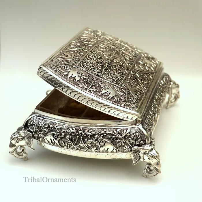 Necklaces 925 sterling silver Vintage nakshi work design handmade dry fruit box candy box jewelry box best brides gift corporation gift box06 TRIBAL ORNAMENTS