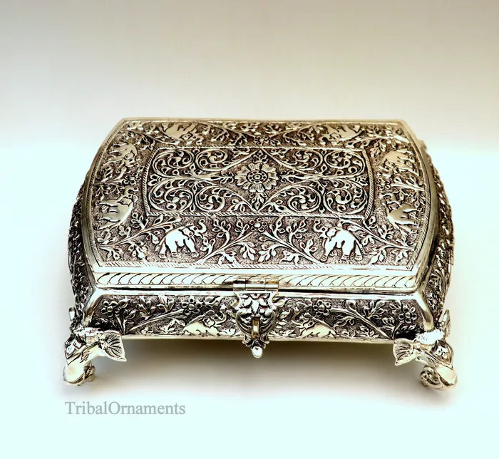 Necklaces 925 sterling silver Vintage nakshi work design handmade dry fruit box candy box jewelry box best brides gift corporation gift box06 TRIBAL ORNAMENTS