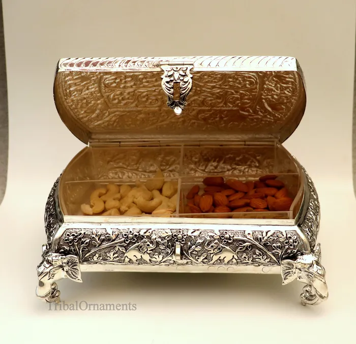 Necklaces 925 sterling silver Vintage nakshi work design handmade dry fruit box candy box jewelry box best brides gift corporation gift box06 TRIBAL ORNAMENTS