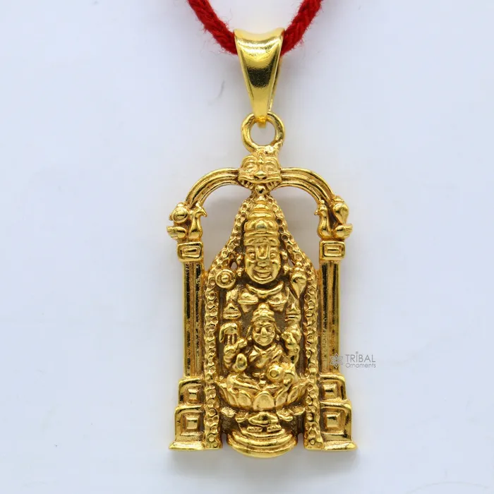 Necklaces 925 sterling silver vintage stylish idol Tirupati Balaji and Laxmi Pendant Narayanan gold polished pendant gifting jewelry nsp616 TRIBAL ORNAMENTS Necklaces 925 sterling silver vintage stylish idol Tirupati Balaji and Laxmi Pendant Narayanan gold polished pendant gifting jewelry nsp616 TRIBAL ORNAMENTS