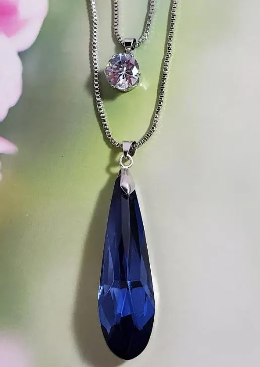 Necklaces AZ1344 Silver Blue Gemstone Necklace with FREE Earrings polly