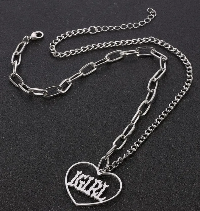 Necklaces AZ417 Silver Heart Girl Chain Necklace with FREE EARRINGS alice