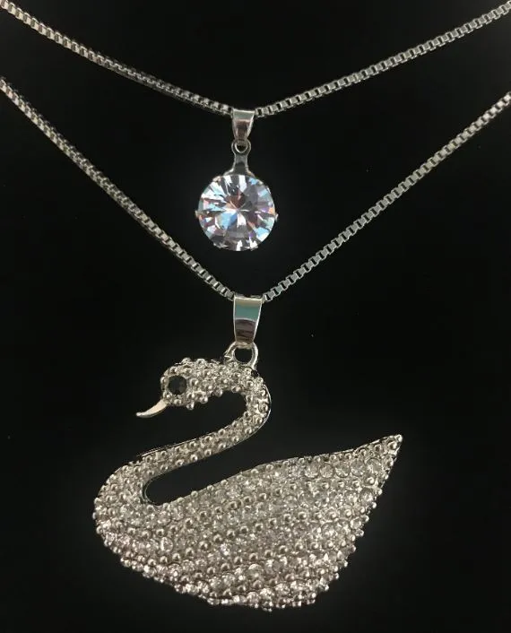 Necklaces AZ811 Silver Rhinestone Swan Necklace with FREE Earrings polly
