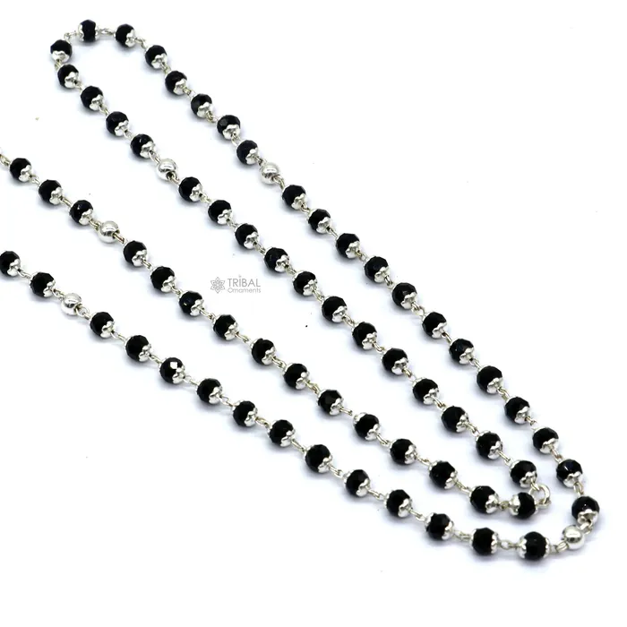 Necklaces Handmade 925 Sterling silver gorgeous black beaded Nazariya chain for girls and kids ch598 TRIBAL ORNAMENTS