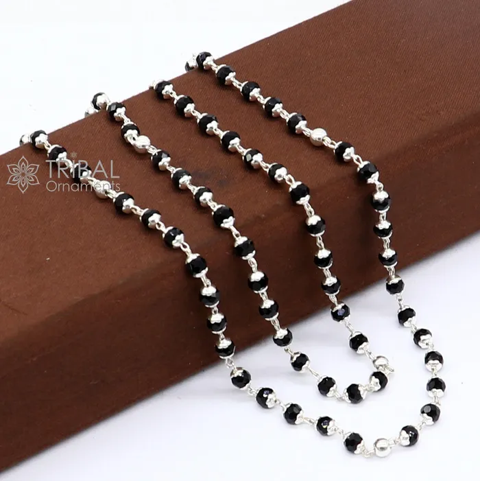 Necklaces Handmade 925 Sterling silver gorgeous black beaded Nazariya chain for girls and kids ch598 TRIBAL ORNAMENTS Necklaces Handmade 925 Sterling silver gorgeous black beaded Nazariya chain for girls and kids ch598 TRIBAL ORNAMENTS