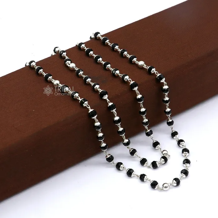 Necklaces Handmade 925 Sterling silver gorgeous black beaded Nazariya chain for girls and kids ch598 TRIBAL ORNAMENTS Necklaces Handmade 925 Sterling silver gorgeous black beaded Nazariya chain for girls and kids ch598 TRIBAL ORNAMENTS