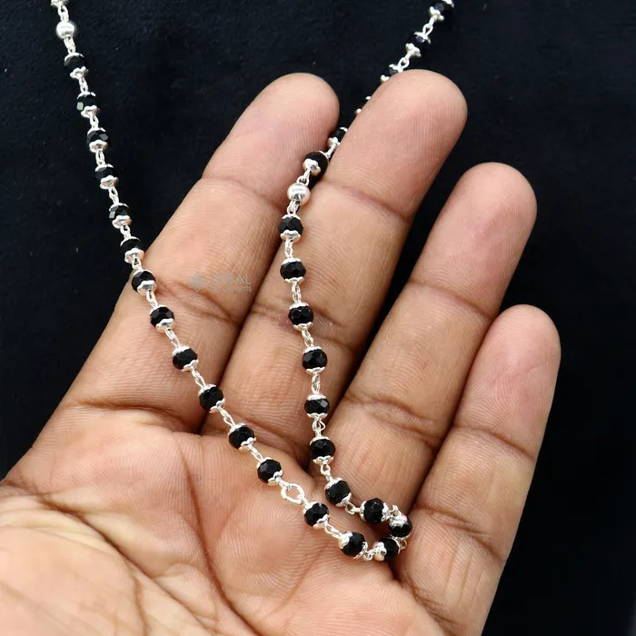 Necklaces Handmade 925 Sterling silver gorgeous black beaded Nazariya chain for girls and kids ch598 TRIBAL ORNAMENTS Necklaces Handmade 925 Sterling silver gorgeous black beaded Nazariya chain for girls and kids ch598 TRIBAL ORNAMENTS