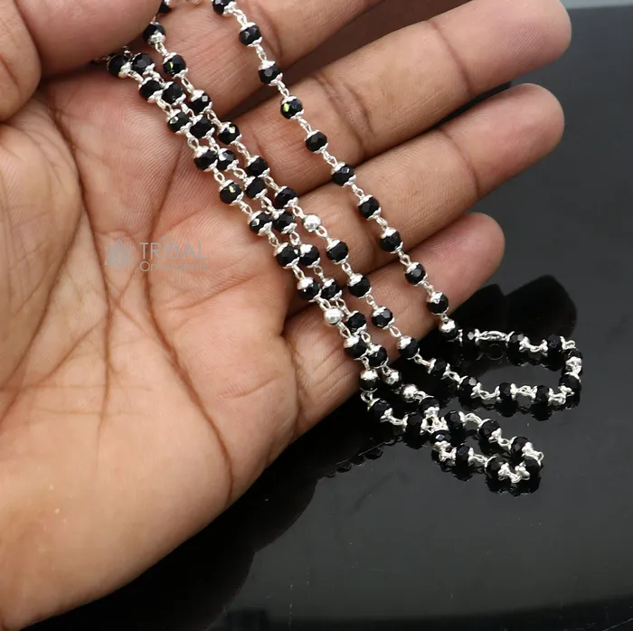 Necklaces Handmade 925 Sterling silver gorgeous black beaded Nazariya chain for girls and kids ch598 TRIBAL ORNAMENTS Necklaces Handmade 925 Sterling silver gorgeous black beaded Nazariya chain for girls and kids ch598 TRIBAL ORNAMENTS