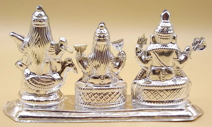 Necklaces Indian idol Ganesha goddess Laxmi and Sarswati combined statue vintage handmade silver figurine home temple prayers art TRIBAL ORNAMENTS Necklaces Indian idol Ganesha goddess Laxmi and Sarswati combined statue vintage handmade silver figurine home temple prayers art TRIBAL ORNAMENTS