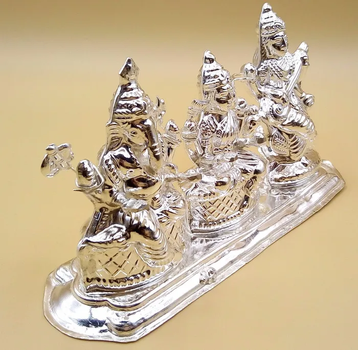 Necklaces Indian idol Ganesha goddess Laxmi and Sarswati combined statue vintage handmade silver figurine home temple prayers art TRIBAL ORNAMENTS Necklaces Indian idol Ganesha goddess Laxmi and Sarswati combined statue vintage handmade silver figurine home temple prayers art TRIBAL ORNAMENTS