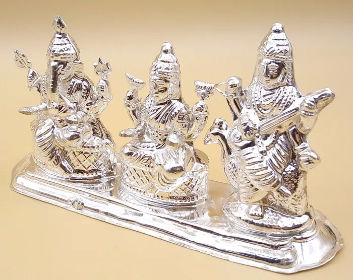 Necklaces Indian idol Ganesha goddess Laxmi and Sarswati combined statue vintage handmade silver figurine home temple prayers art TRIBAL ORNAMENTS Necklaces Indian idol Ganesha goddess Laxmi and Sarswati combined statue vintage handmade silver figurine home temple prayers art TRIBAL ORNAMENTS