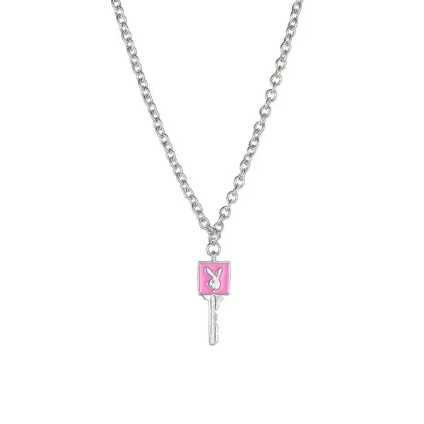 Necklaces N1990 Silver Dainty Light Pink Bunny Rabbit Key Necklace with FREE Earrings 01