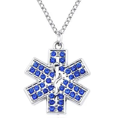 Necklaces POLLY N1364 Silver Blue Rhinestone Star of Life Necklace with Free Earrings Necklaces POLLY N1364 Silver Blue Rhinestone Star of Life Necklace with Free Earrings