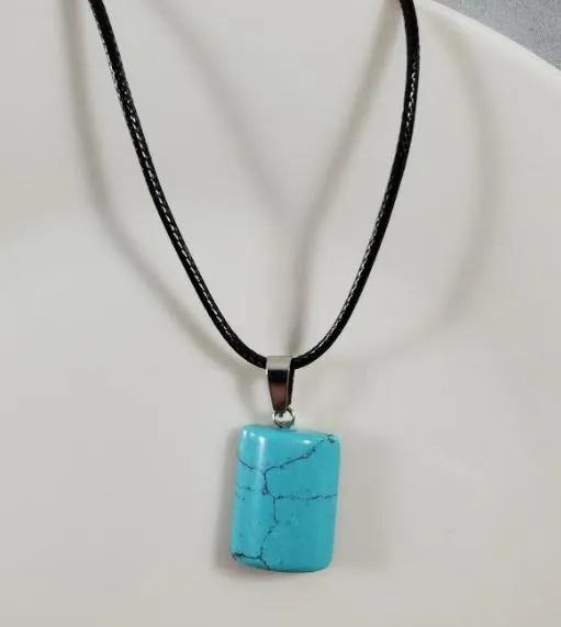 Necklaces POLLY N1503 Turquoise Crackle Half Barrel Natural Quartz Stone on Leather Cord Necklace with FREE Earrings Necklaces POLLY N1503 Turquoise Crackle Half Barrel Natural Quartz Stone on Leather Cord Necklace with FREE Earrings