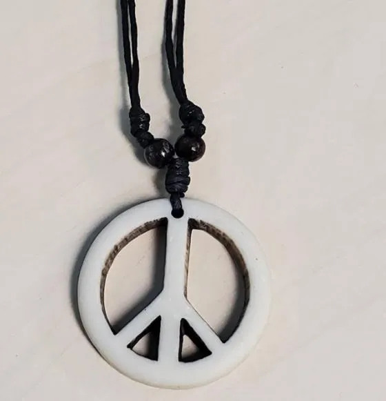 Necklaces POLLY N1539 Peace Sign on Leather Cord Necklace