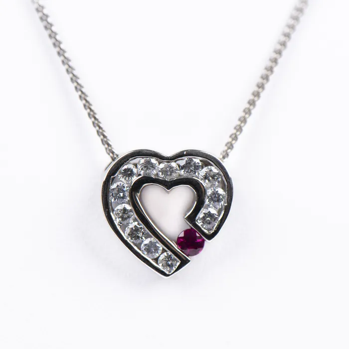 Necklaces PreOwned Ruby and Diamond Heart Pendant STORE 5a