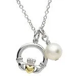 Necklaces Shanore PlatinumWare Gold Heart Claddagh with Pearl Pendant