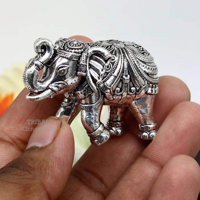 Necklaces Sterling silver handmade design customized upper trunk Elephant statue puja article figurine home dcor Diwali puja gift art539 TRIBAL ORNAMENTS