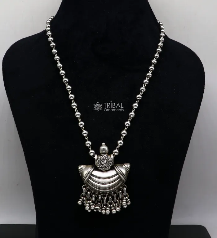 Necklaces Traditional cultural trendy style 925 sterling silver beaded long chain necklace best brides tribal ethnic jewelry of india set585 TRIBAL ORNAMENTS Necklaces Traditional cultural trendy style 925 sterling silver beaded long chain necklace best brides tribal ethnic jewelry of india set585 TRIBAL ORNAMENTS