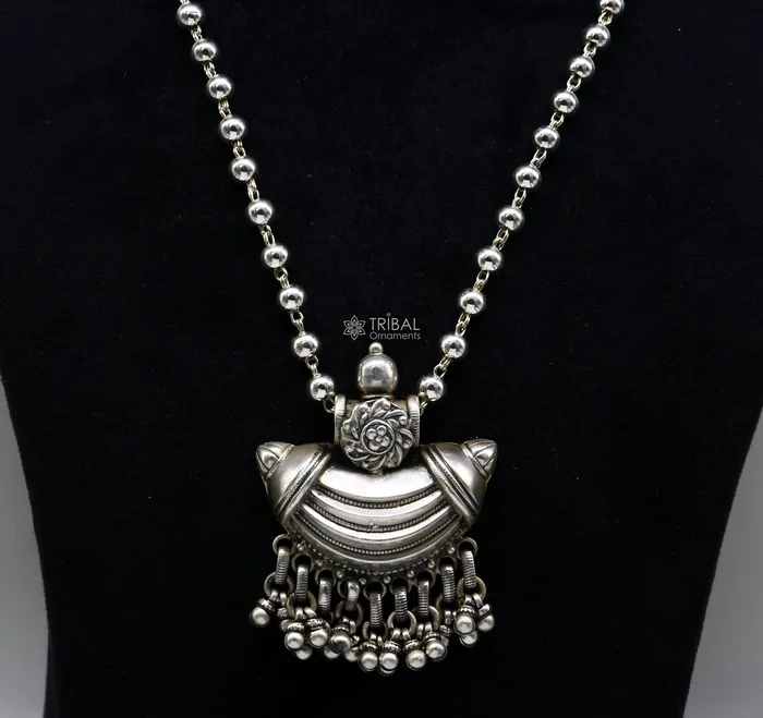 Necklaces Traditional cultural trendy style 925 sterling silver beaded long chain necklace best brides tribal ethnic jewelry of india set585 TRIBAL ORNAMENTS Necklaces Traditional cultural trendy style 925 sterling silver beaded long chain necklace best brides tribal ethnic jewelry of india set585 TRIBAL ORNAMENTS