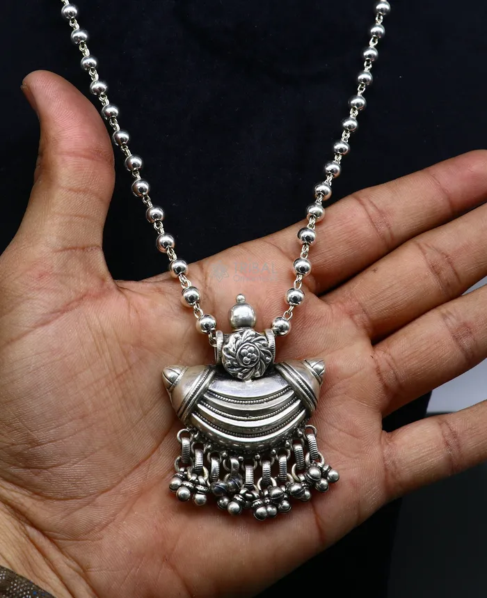 Necklaces Traditional cultural trendy style 925 sterling silver beaded long chain necklace best brides tribal ethnic jewelry of india set585 TRIBAL ORNAMENTS Necklaces Traditional cultural trendy style 925 sterling silver beaded long chain necklace best brides tribal ethnic jewelry of india set585 TRIBAL ORNAMENTS