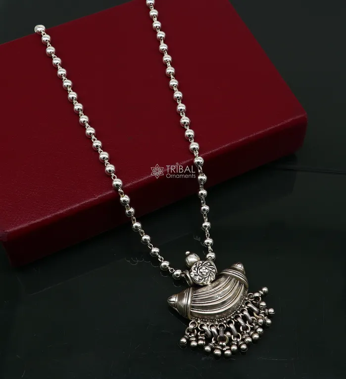 Necklaces Traditional cultural trendy style 925 sterling silver beaded long chain necklace best brides tribal ethnic jewelry of india set585 TRIBAL ORNAMENTS Necklaces Traditional cultural trendy style 925 sterling silver beaded long chain necklace best brides tribal ethnic jewelry of india set585 TRIBAL ORNAMENTS