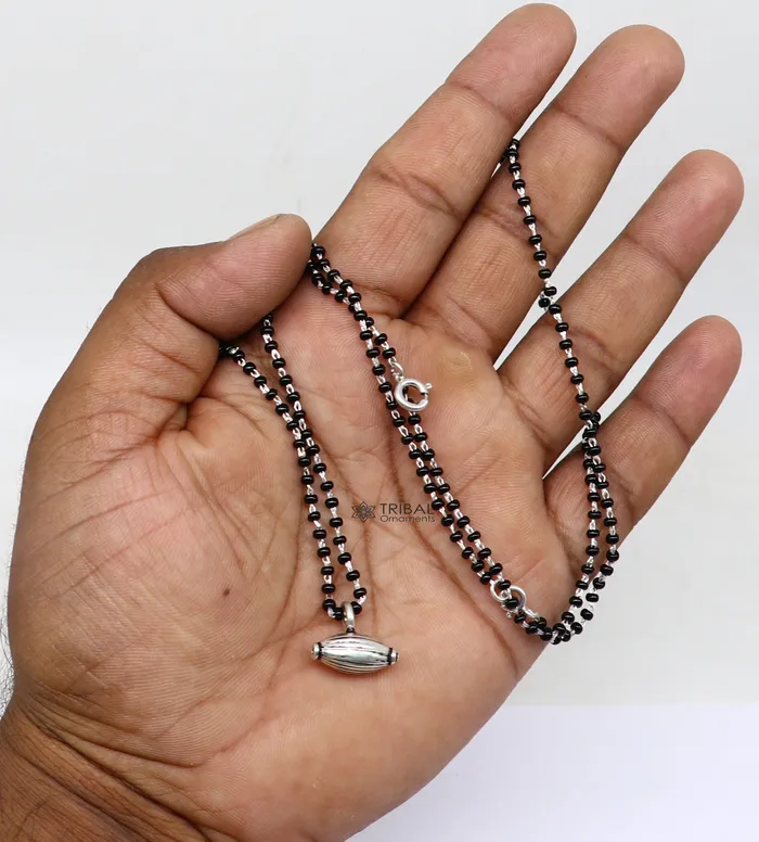 Necklaces TRIBAL ORNAMENTS 16 to 26 traditional cultural black beads 925 sterling silver stylish Single ball pendant necklace modern trendy delicate jewelry set626