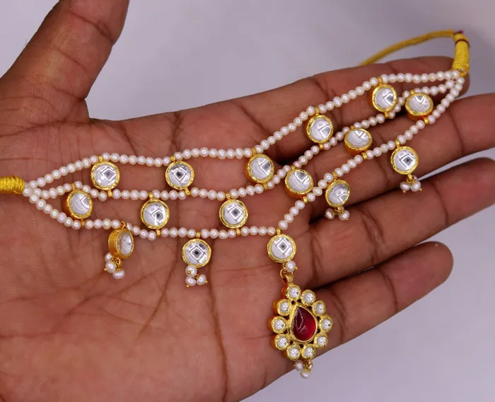 Necklaces TRIBAL ORNAMENTS 22K yellow gold handmade traditional Rajput antique style solid gold necklace with gorgeous tiny peal stone from Rajasthan India Necklaces TRIBAL ORNAMENTS 22K yellow gold handmade traditional Rajput antique style solid gold necklace with gorgeous tiny peal stone from Rajasthan India