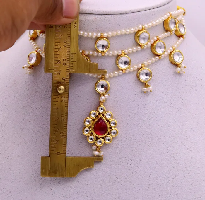 Necklaces TRIBAL ORNAMENTS 22K yellow gold handmade traditional Rajput antique style solid gold necklace with gorgeous tiny peal stone from Rajasthan India