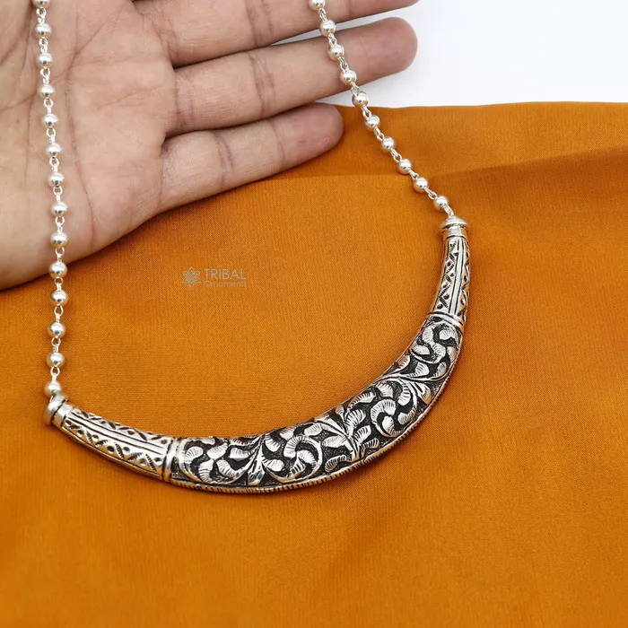 Necklaces TRIBAL ORNAMENTS 24 to 32 long Vintage Indian traditional style trendy 925 sterling silver chitai necklace chokerhusli tribal jewelry SET699 Necklaces TRIBAL ORNAMENTS 24 to 32 long Vintage Indian traditional style trendy 925 sterling silver chitai necklace chokerhusli tribal jewelry SET699