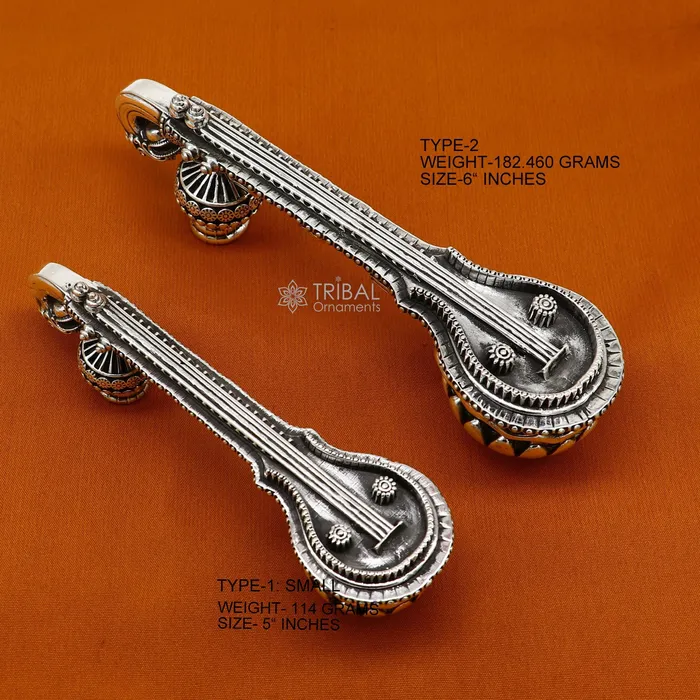 Necklaces TRIBAL ORNAMENTS 5OR 6 Maa Saraswati Veena 925 sterling silver musical instrument Veena for Goddess Sharda best gifting puja article Worshipping art623 Necklaces TRIBAL ORNAMENTS 5OR 6 Maa Saraswati Veena 925 sterling silver musical instrument Veena for Goddess Sharda best gifting puja article Worshipping art623