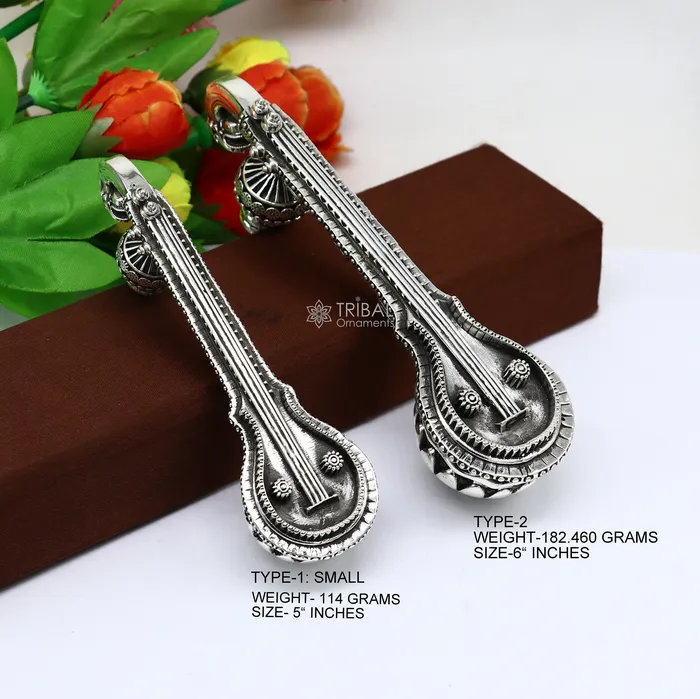 Necklaces TRIBAL ORNAMENTS 5OR 6 Maa Saraswati Veena 925 sterling silver musical instrument Veena for Goddess Sharda best gifting puja article Worshipping art623