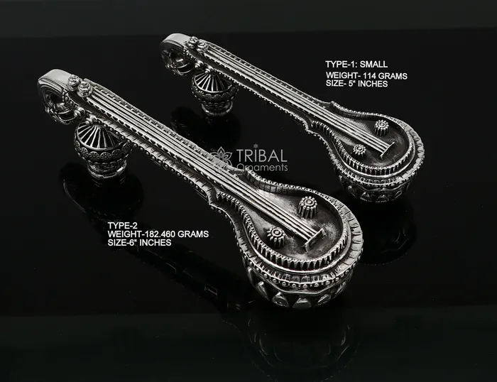 Necklaces TRIBAL ORNAMENTS 5OR 6 Maa Saraswati Veena 925 sterling silver musical instrument Veena for Goddess Sharda best gifting puja article Worshipping art623