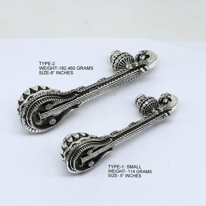 Necklaces TRIBAL ORNAMENTS 5OR 6 Maa Saraswati Veena 925 sterling silver musical instrument Veena for Goddess Sharda best gifting puja article Worshipping art623