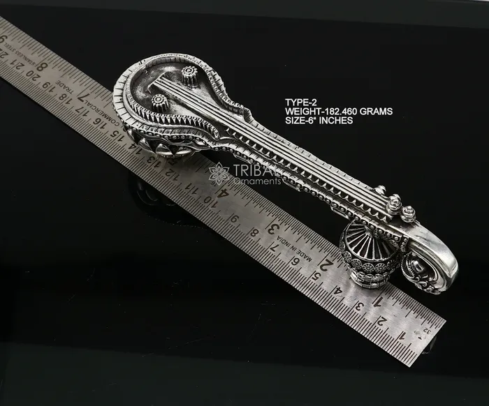 Necklaces TRIBAL ORNAMENTS 5OR 6 Maa Saraswati Veena 925 sterling silver musical instrument Veena for Goddess Sharda best gifting puja article Worshipping art623