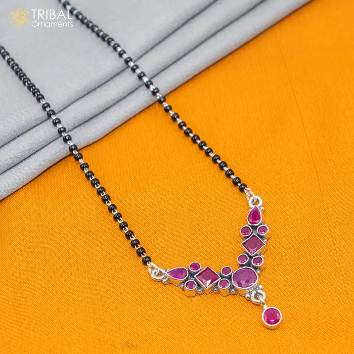 Necklaces TRIBAL ORNAMENTS 925 sterling silver black beads and red cut stone mangal sutra necklace brides Mangalsutra chunky necklace ms94 Necklaces TRIBAL ORNAMENTS 925 sterling silver black beads and red cut stone mangal sutra necklace brides Mangalsutra chunky necklace ms94