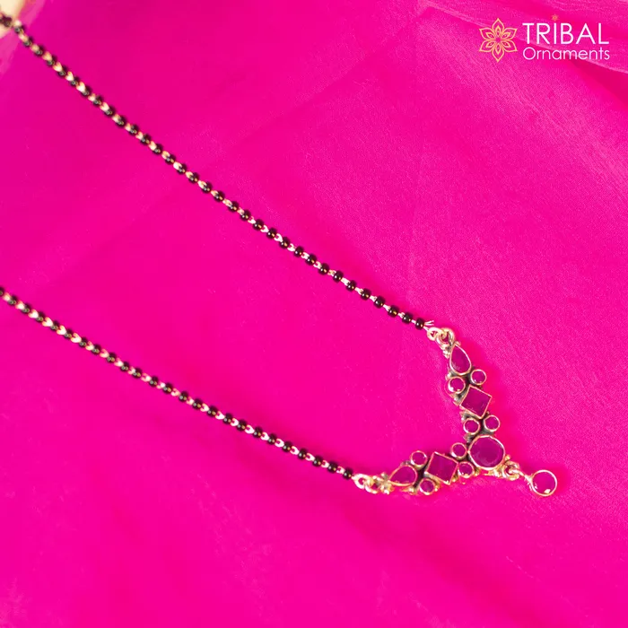 Necklaces TRIBAL ORNAMENTS 925 sterling silver black beads and red cut stone mangal sutra necklace brides Mangalsutra chunky necklace ms94