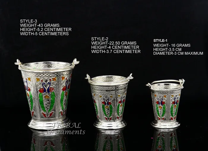 Necklaces TRIBAL ORNAMENTS 925 sterling silver handmade fabulous vintage style bucket toy for puja or worshipping Diwali puja article utensils su975 Necklaces TRIBAL ORNAMENTS 925 sterling silver handmade fabulous vintage style bucket toy for puja or worshipping Diwali puja article utensils su975