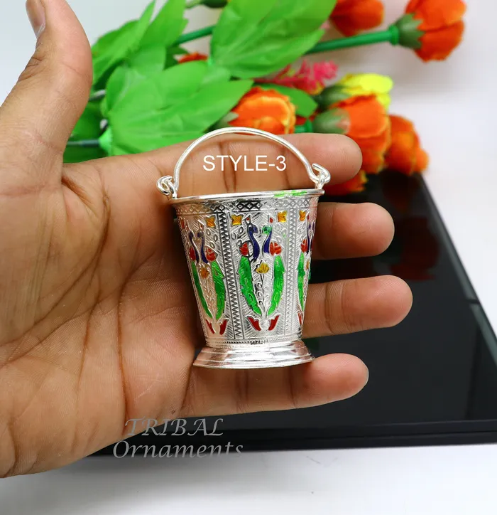 Necklaces TRIBAL ORNAMENTS 925 sterling silver handmade fabulous vintage style bucket toy for puja or worshipping Diwali puja article utensils su975