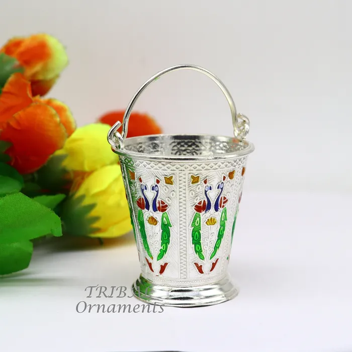 Necklaces TRIBAL ORNAMENTS 925 sterling silver handmade fabulous vintage style bucket toy for puja or worshipping Diwali puja article utensils su975