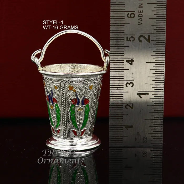 Necklaces TRIBAL ORNAMENTS 925 sterling silver handmade fabulous vintage style bucket toy for puja or worshipping Diwali puja article utensils su975