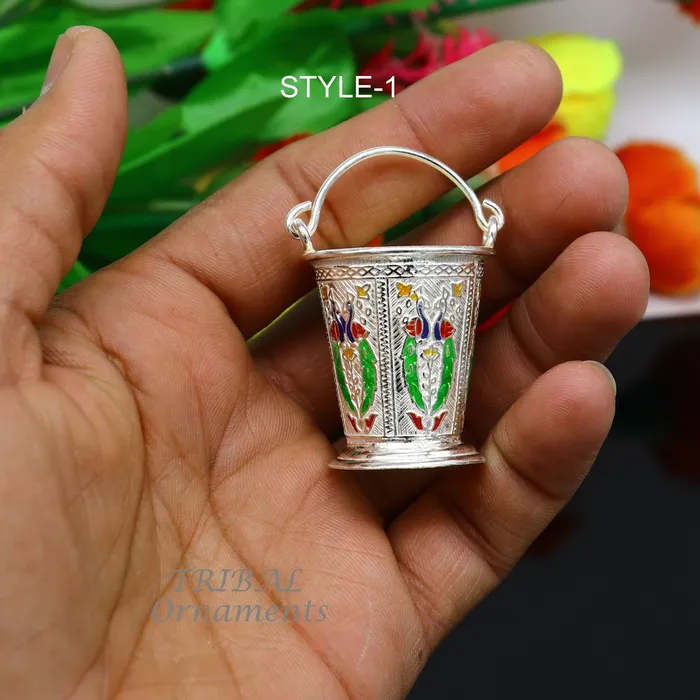 Necklaces TRIBAL ORNAMENTS 925 sterling silver handmade fabulous vintage style bucket toy for puja or worshipping Diwali puja article utensils su975