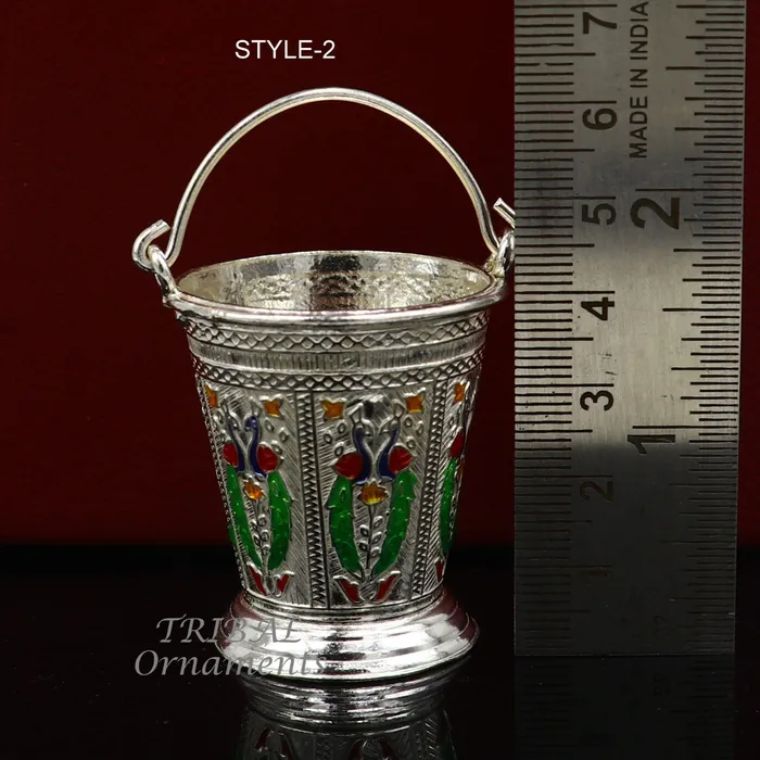 Necklaces TRIBAL ORNAMENTS 925 sterling silver handmade fabulous vintage style bucket toy for puja or worshipping Diwali puja article utensils su975