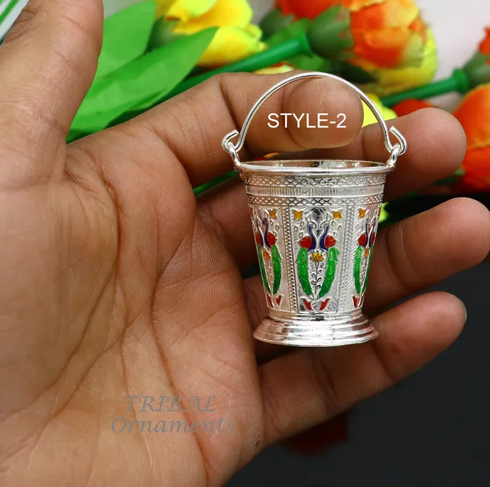 Necklaces TRIBAL ORNAMENTS 925 sterling silver handmade fabulous vintage style bucket toy for puja or worshipping Diwali puja article utensils su975