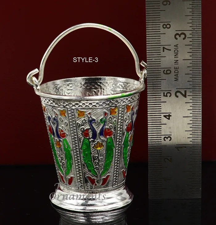 Necklaces TRIBAL ORNAMENTS 925 sterling silver handmade fabulous vintage style bucket toy for puja or worshipping Diwali puja article utensils su975
