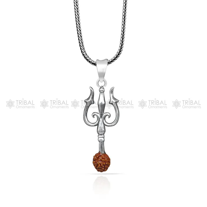 Necklaces TRIBAL ORNAMENTS 925 Sterling silver handmade Trishul with rudraksha trident pendantnsp858 Necklaces TRIBAL ORNAMENTS 925 Sterling silver handmade Trishul with rudraksha trident pendantnsp858