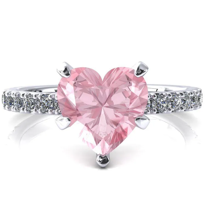 Nefili Heart Pink Sapphire 5 Prong 58 Eternity Diamond French Pave Engagement Ring Fire Brilliance Rings Nefili Heart Pink Sapphire 5 Prong 58 Eternity Diamond French Pave Engagement Ring Fire Brilliance Rings