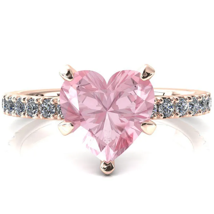 Nefili Heart Pink Sapphire 5 Prong 58 Eternity Diamond French Pave Engagement Ring Fire Brilliance Rings